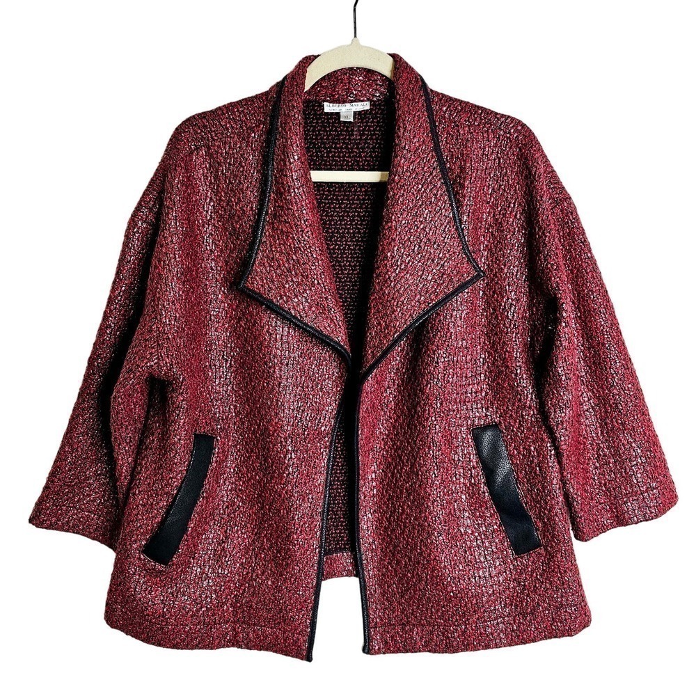 Alberto Makali XL 3/4‎ sleeve Burgundy Textured Jacket kimono. Designer. Artzy